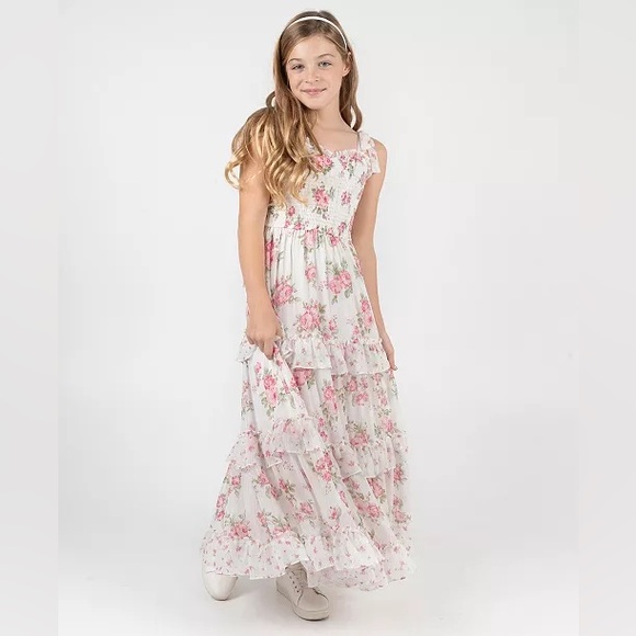 Rare Editions White and Pink Floral dress size 8